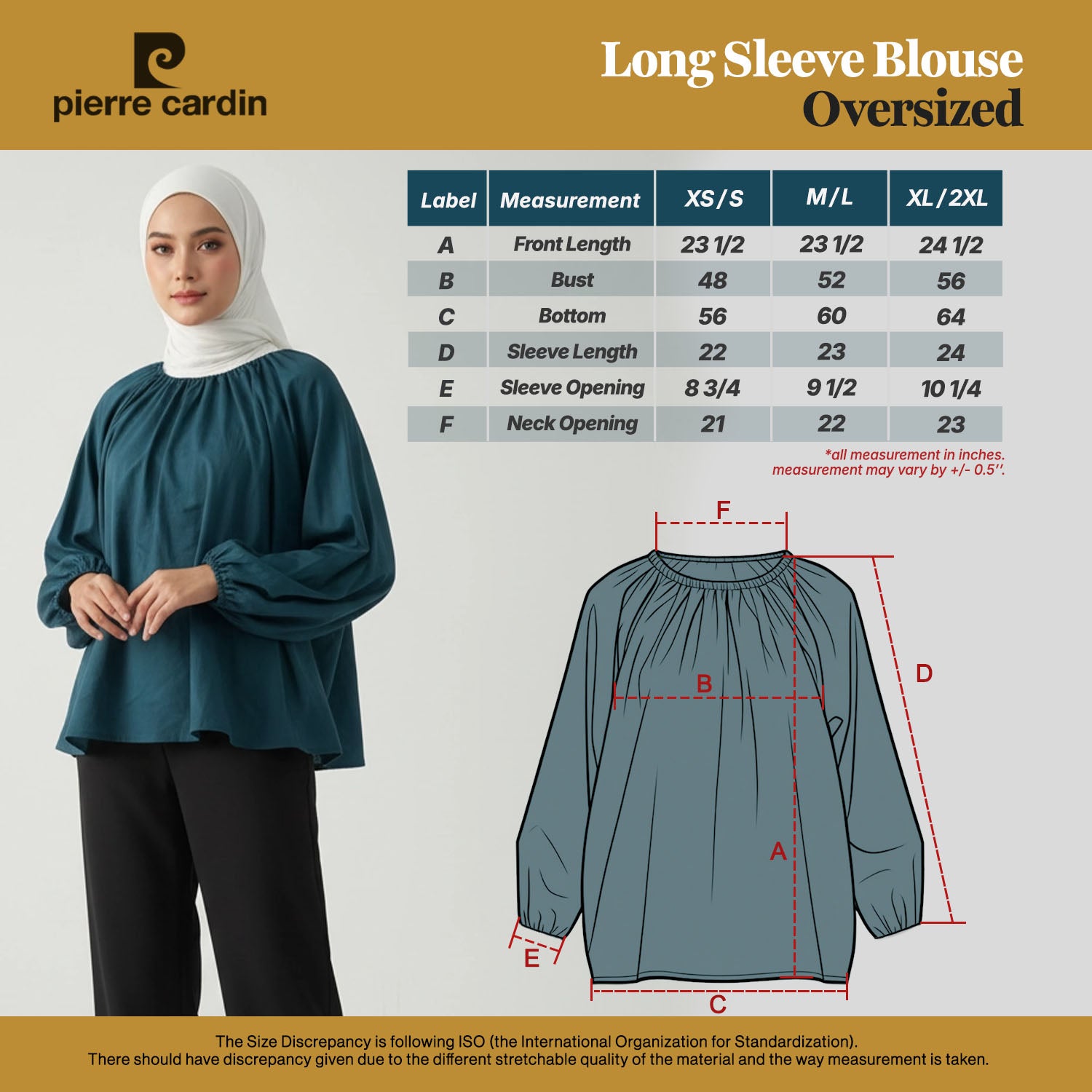PIERRE CARDIN LADIES LONG SLEEVE BLOUSE [OVERSIZE] PC0009