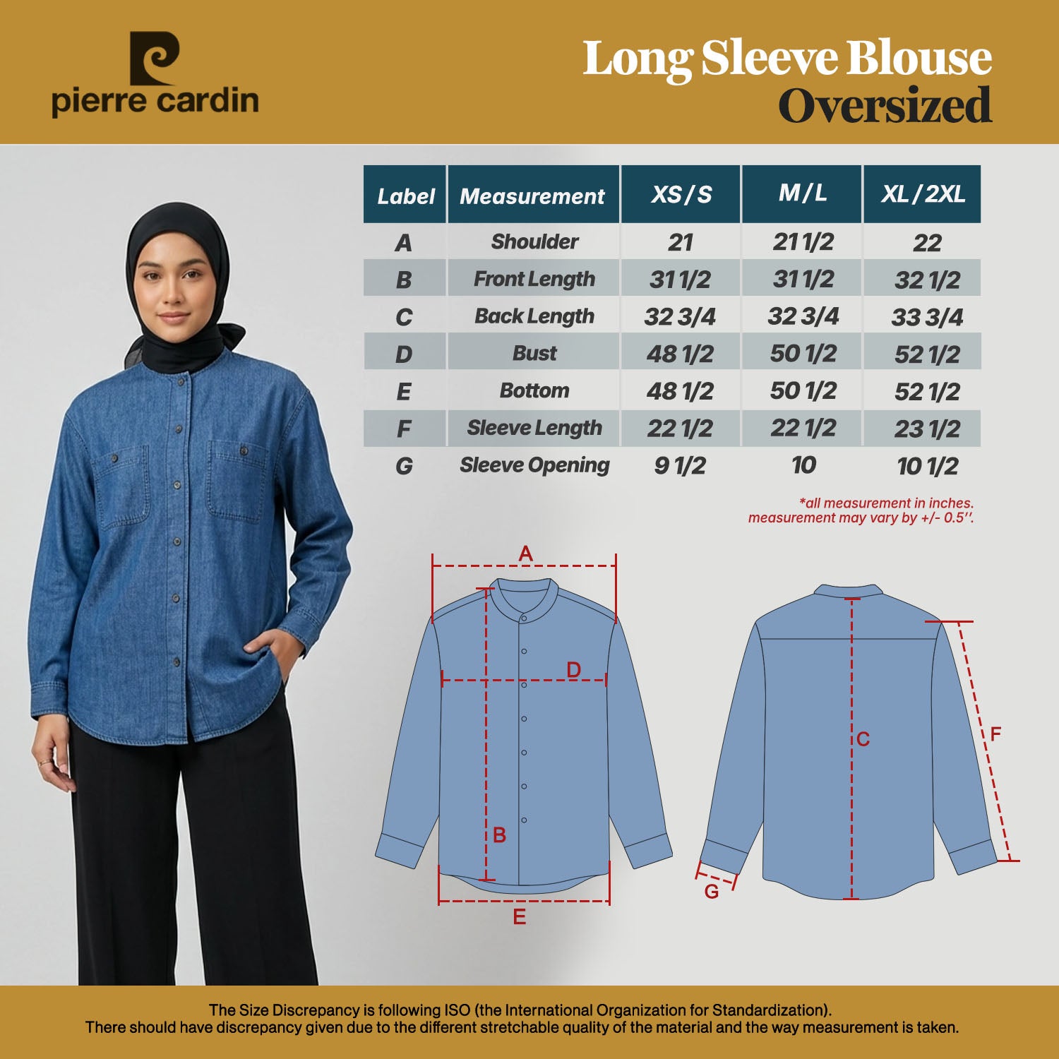 PIERRE CARDIN LADIES LONG SLEEVE BLOUSE [OVERSIZE] PC0007
