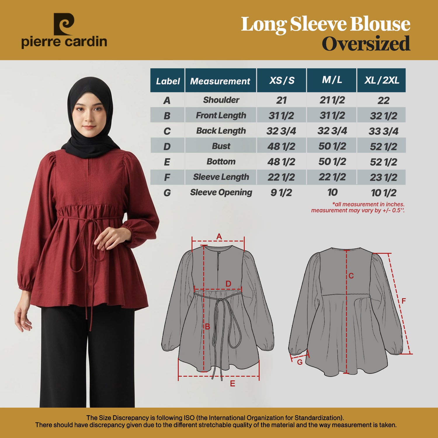 PIERRE CARDIN LADIES LONG SLEEVE BLOUSE [OVERSIZE] PC0008