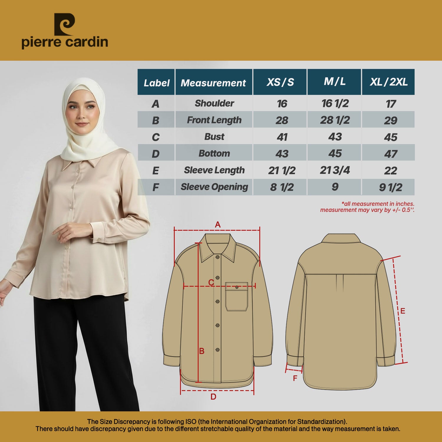 PIERRE CARDIN LADIES LONG SLEEVE BLOUSE [NORMAL CUT] PC0014