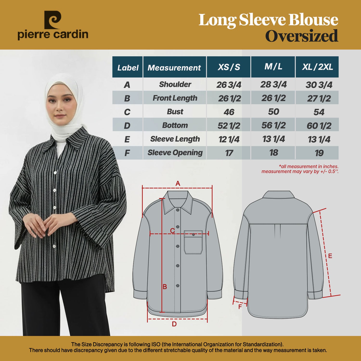 PIERRE CARDIN LADIES LONG SLEEVE BLOUSE [OVERSIZE] PC0016