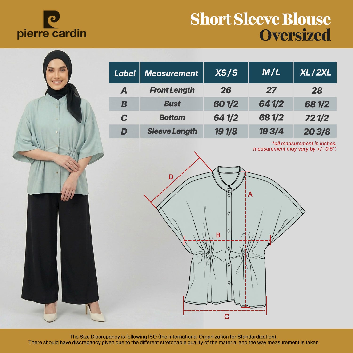 PIERRE CARDIN LADIES SHORT SLEEVE BLOUSE [OVERSIZE] PC0006