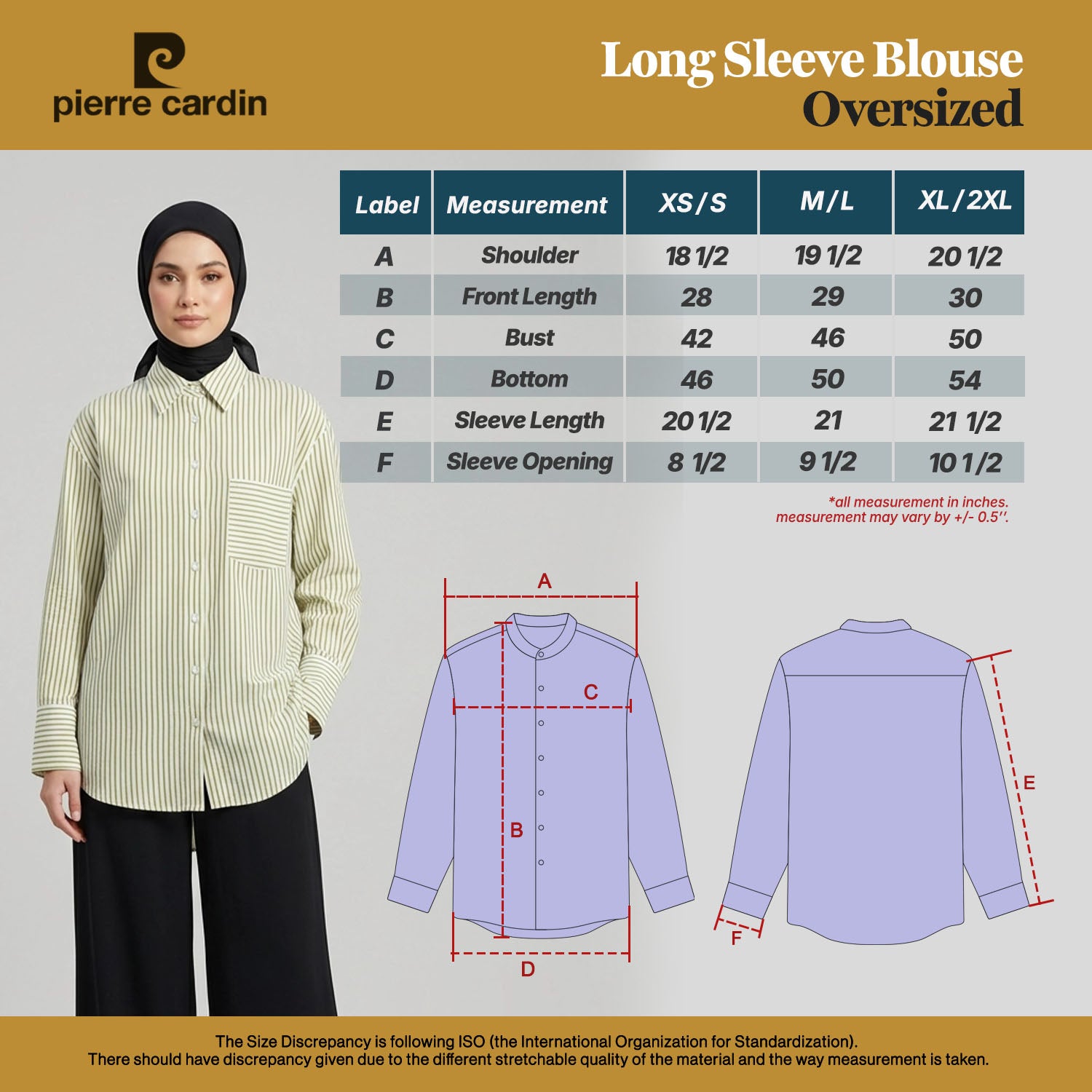 PIERRE CARDIN LADIES LONG SLEEVE BLOUSE [OVERSIZE] PC0015