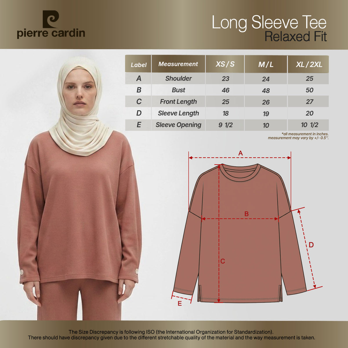 PIERRE CARDIN LADIES LONG SLEEVE ROUNDNECKTEE [RELAXED FIT] PC0094