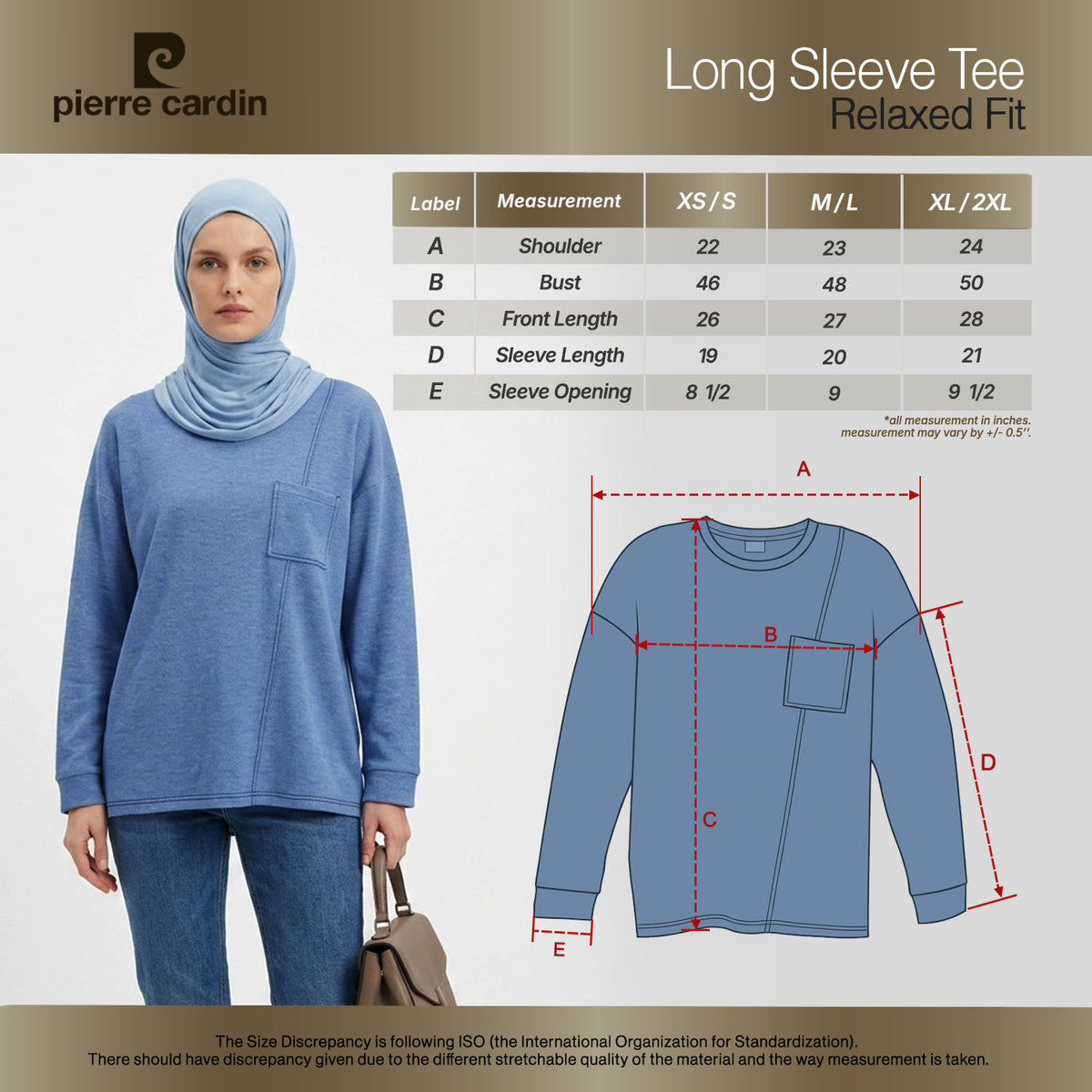PIERRE CARDIN LADIES LONG SLEEVE ROUNDNECKTEE [RELAXED FIT] PC0096