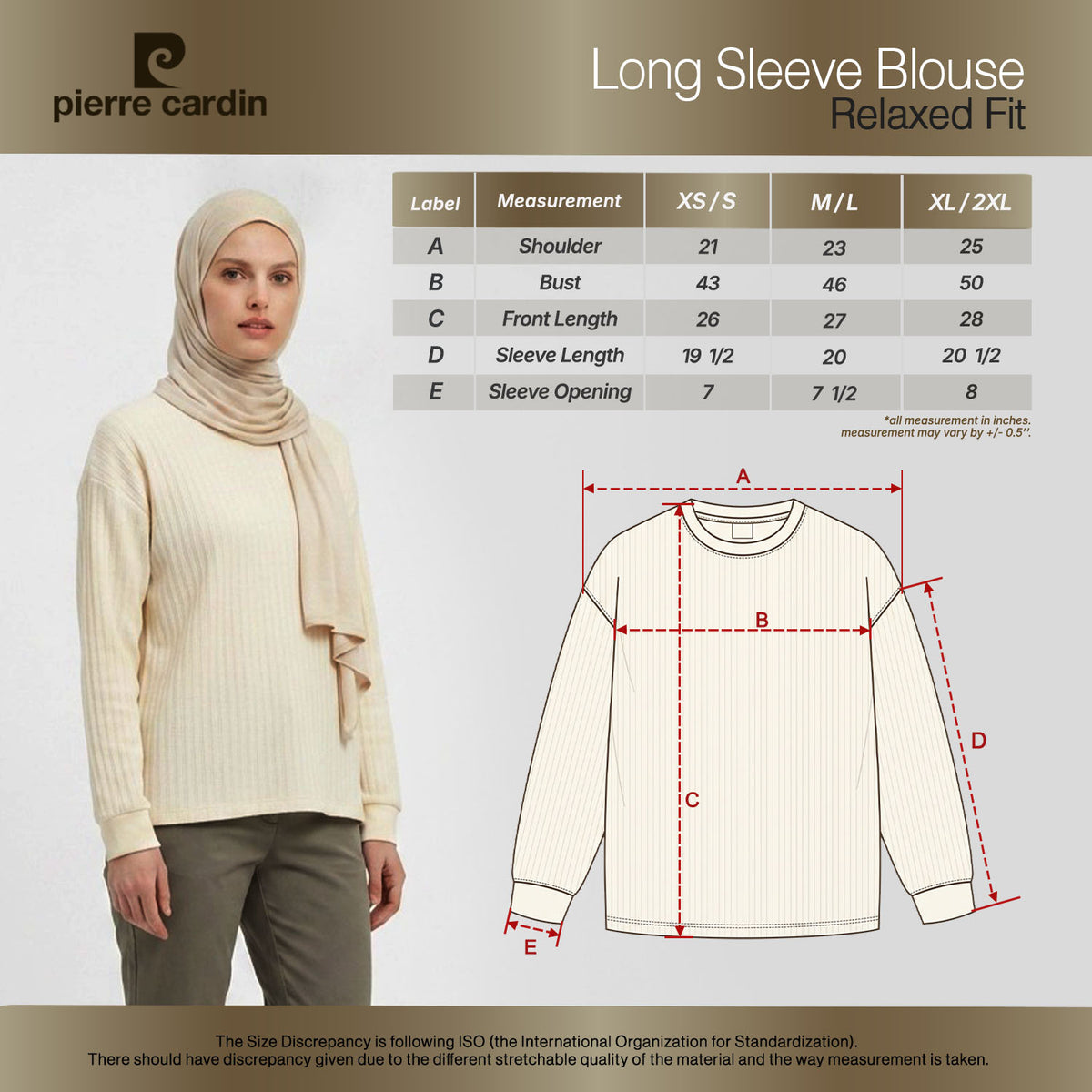 PIERRE CARDIN LADIES LONG SLEEVE ROUND NECK [RELAXED FIT] PC0149