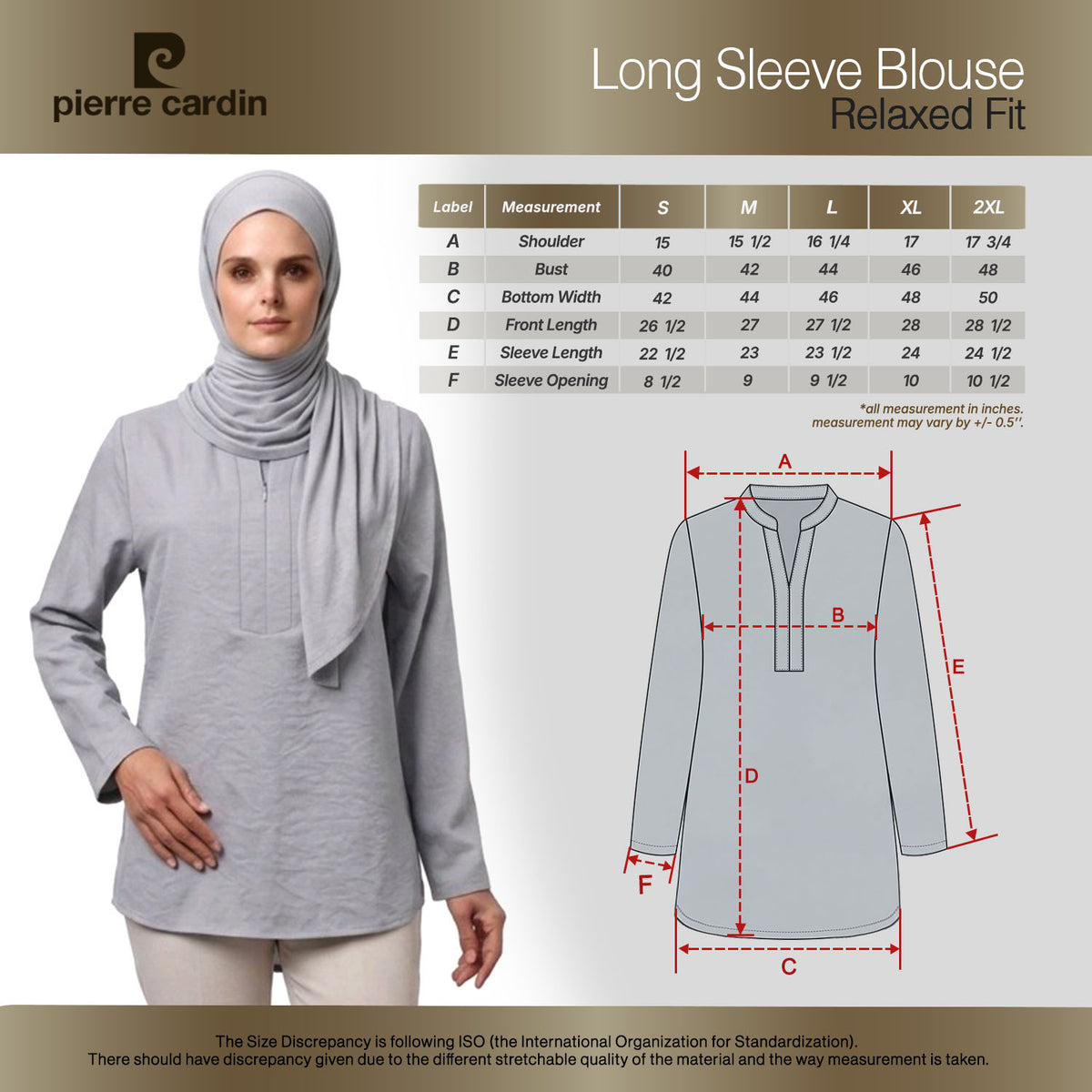 PIERRE CARDIN LADIES LONG SLEEVE BLOUSE [RELAXED FIT] PC0189