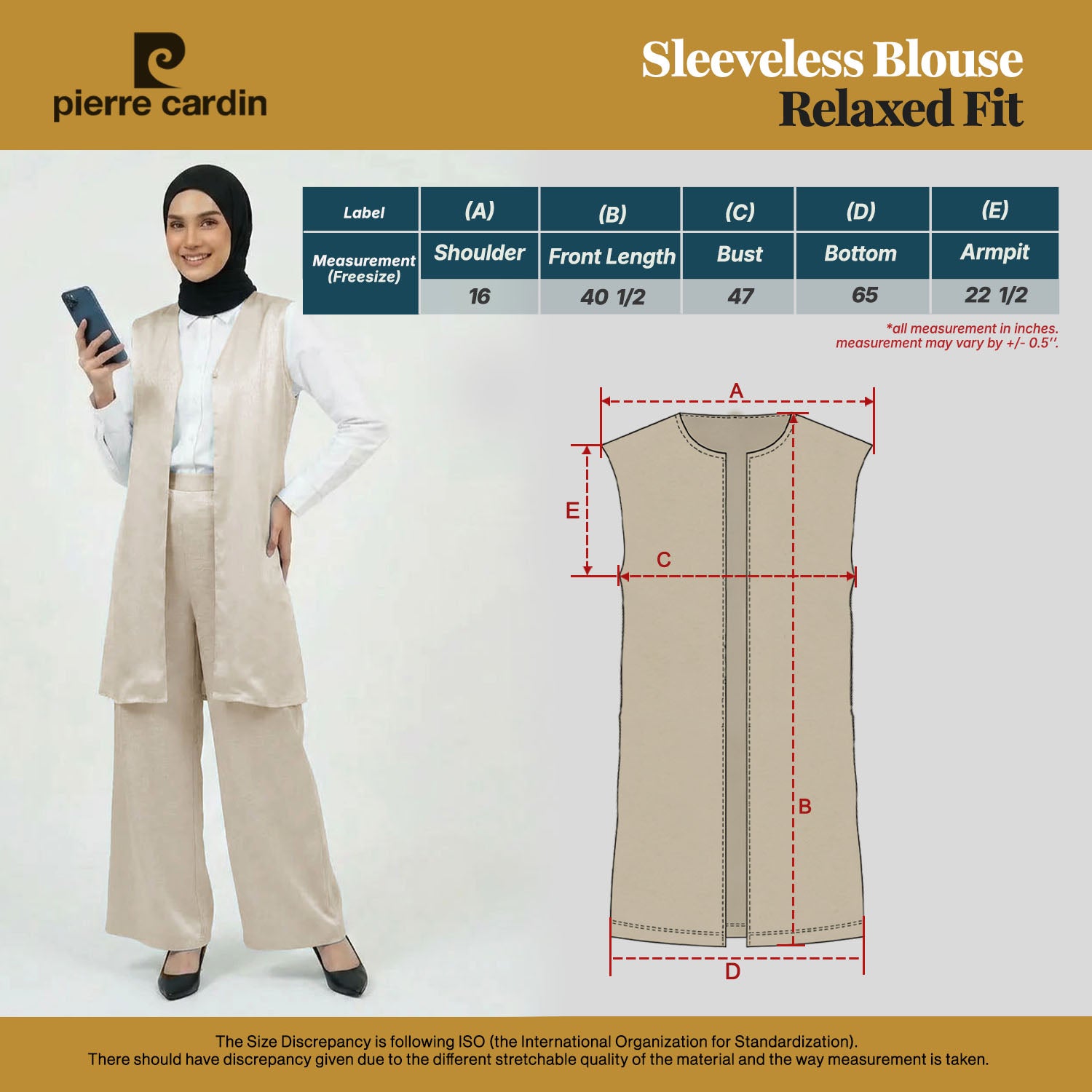 PIERRE CARDIN LADIES SLEEVELESS VEST [RELAXED FIT] PC0057