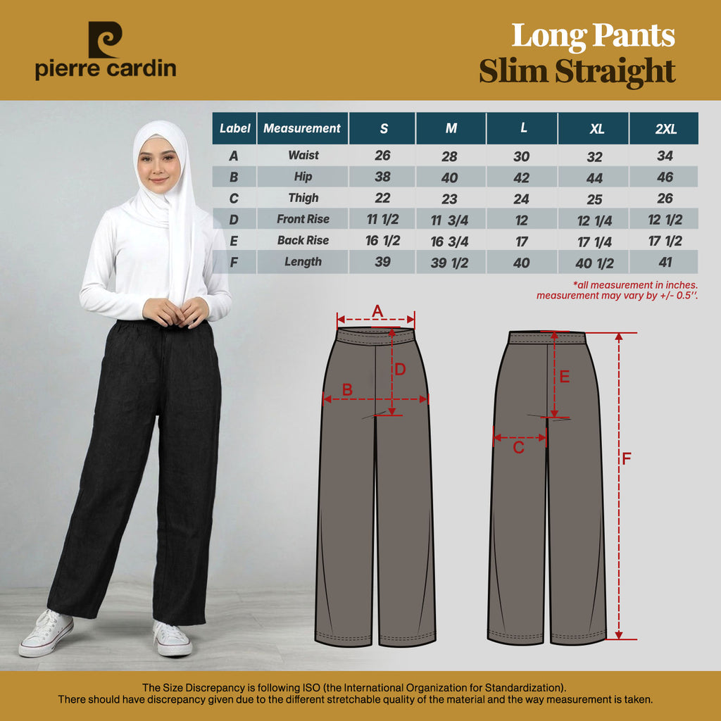 PIERRE CARDIN LADIES ELASTIC WAIST LONG PANTS [SLIM STRAIGHT] PC0087