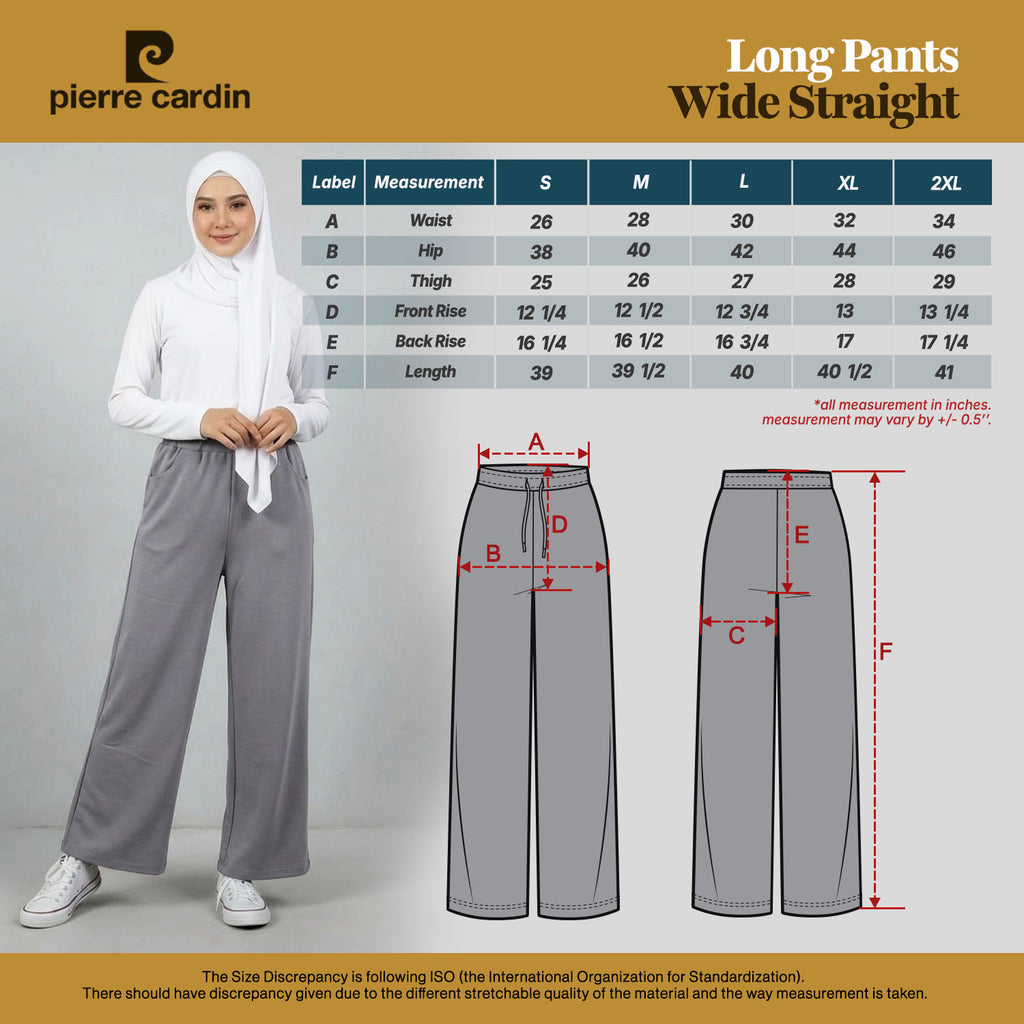 PIERRE CARDIN LADIES ELASTIC WAIST LONG PANTS [WIDE STRAIGHT] PC0089