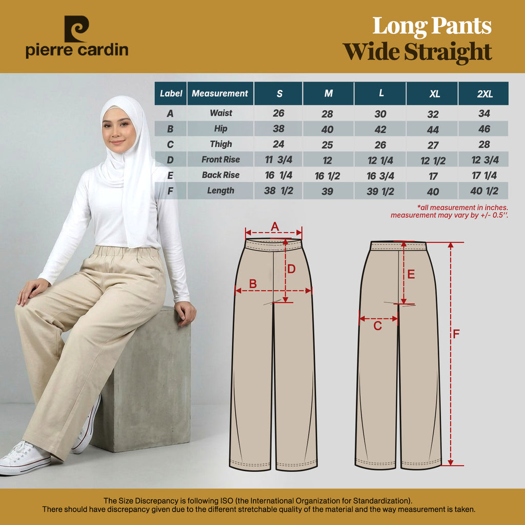 PIERRE CARDIN LADIES ELASTIC WAIST LONG PANTS [WIDE STRAIGHT] PC0091