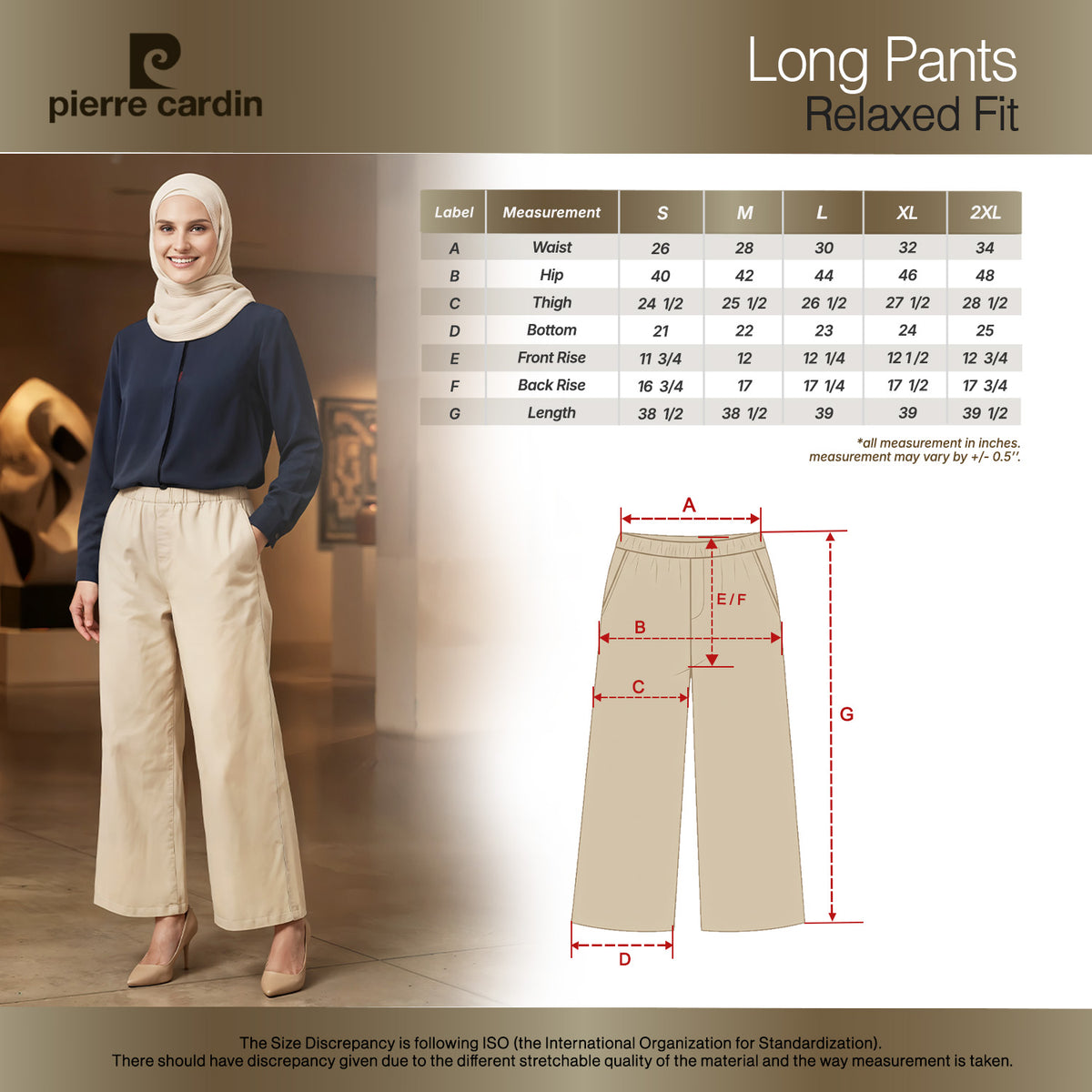 PIERRE CARDIN LADIES LONG PANTS [RELAXED FIT] PC0126