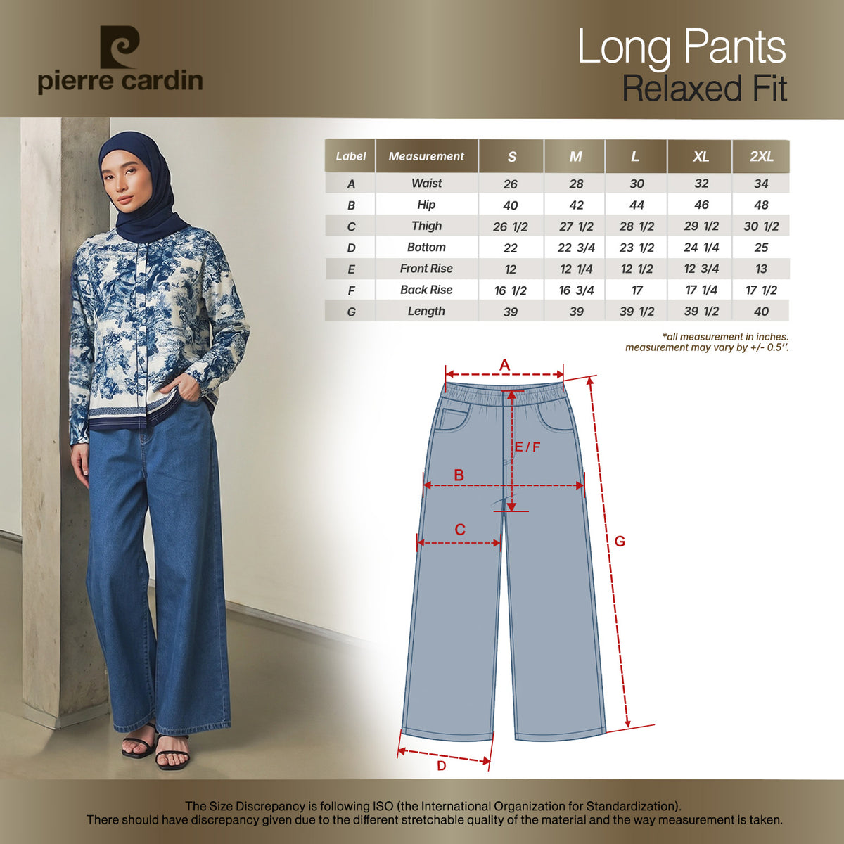 PIERRE CARDIN LADIES LONG PANTS [RELAXED FIT] PC0138