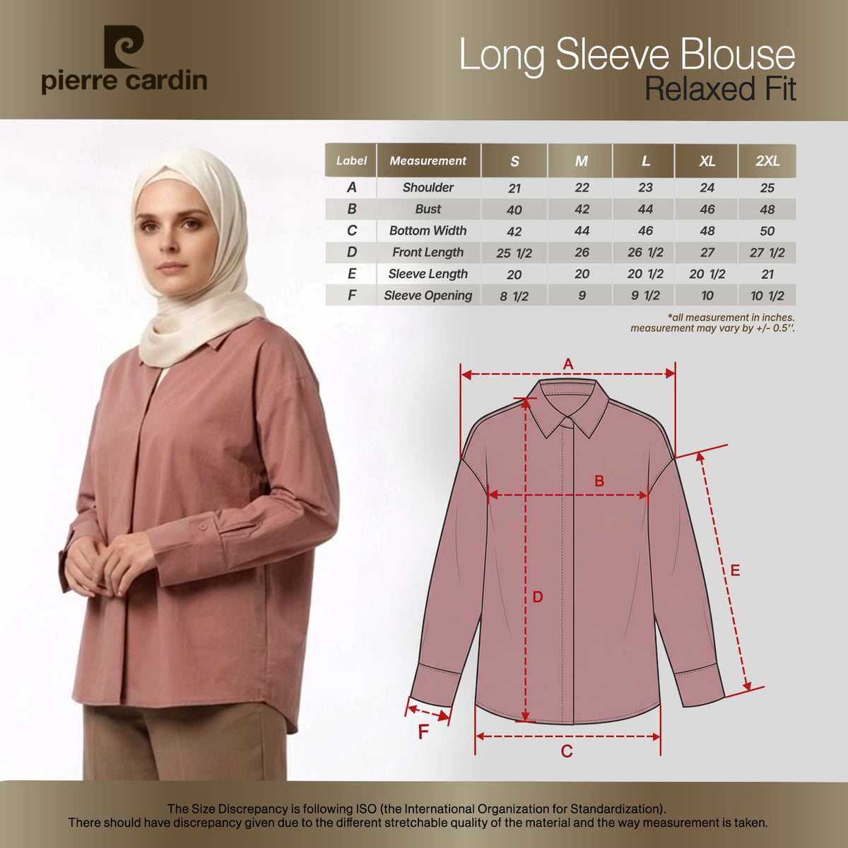 PIERRE CARDIN LADIES LONG SLEEVE BLOUSE [RELAXED FIT] PC0190
