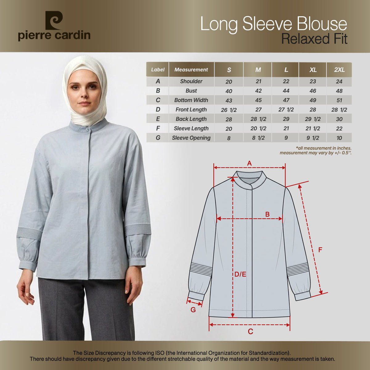 PIERRE CARDIN LADIES LONG SLEEVE BLOUSE [RELAXED FIT] PC0191