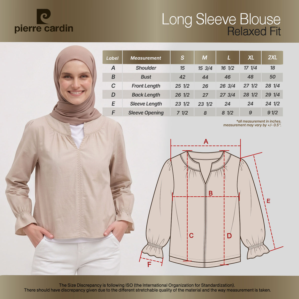 PIERRE CARDIN LADIES LONG SLEEVE BLOUSE [RELAXED FIT] PC0107