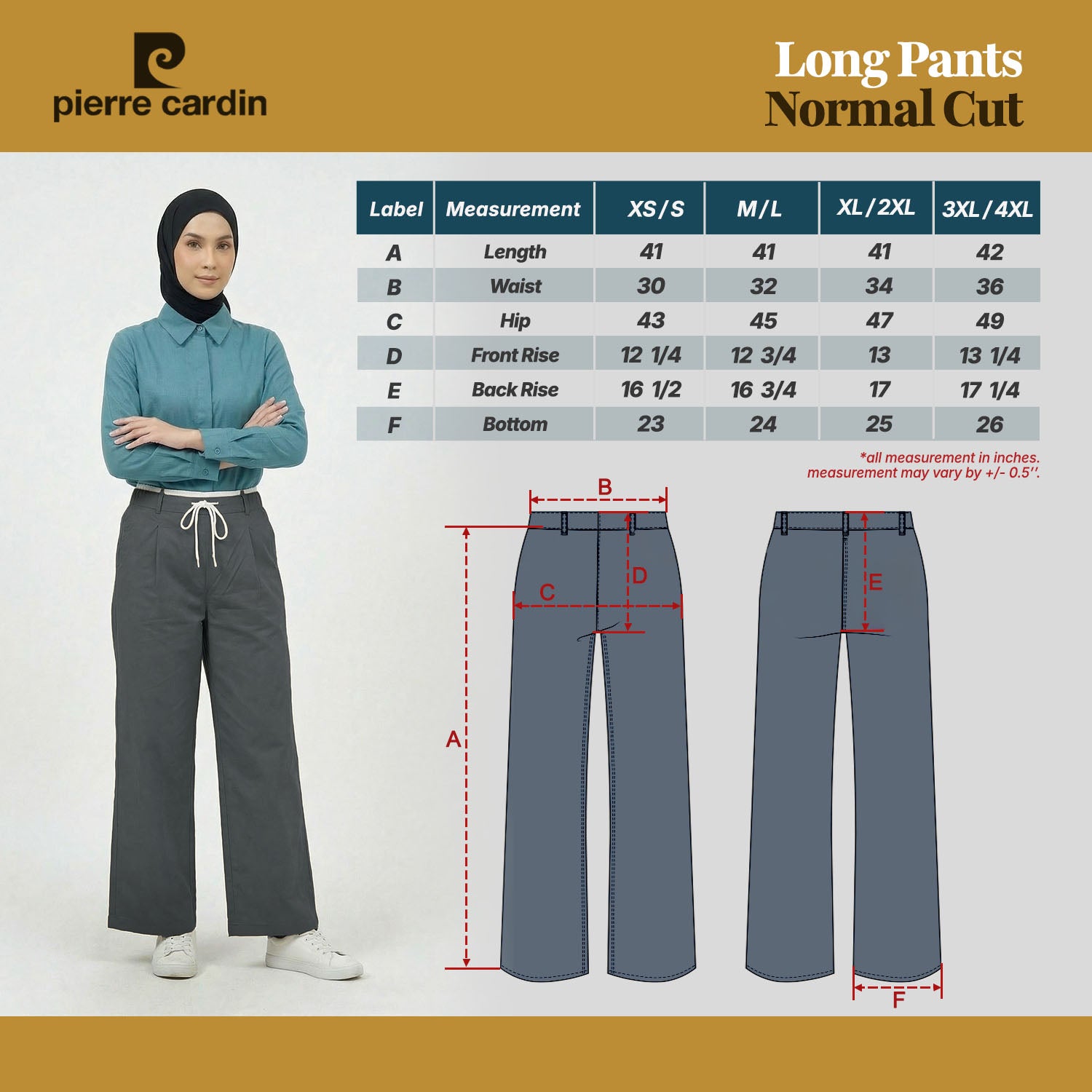 PIERRE CARDIN LADIES LONG PANTS [NORMAL CUT] PC0020