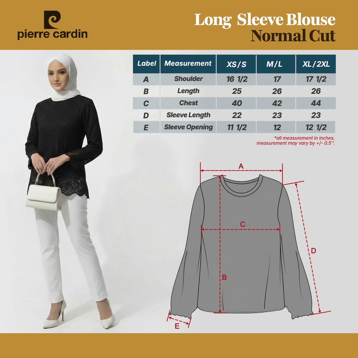 PIERRE CARDIN LADIES LONG SLEEVE BLOUSE [NORMAL CUT] PC0025