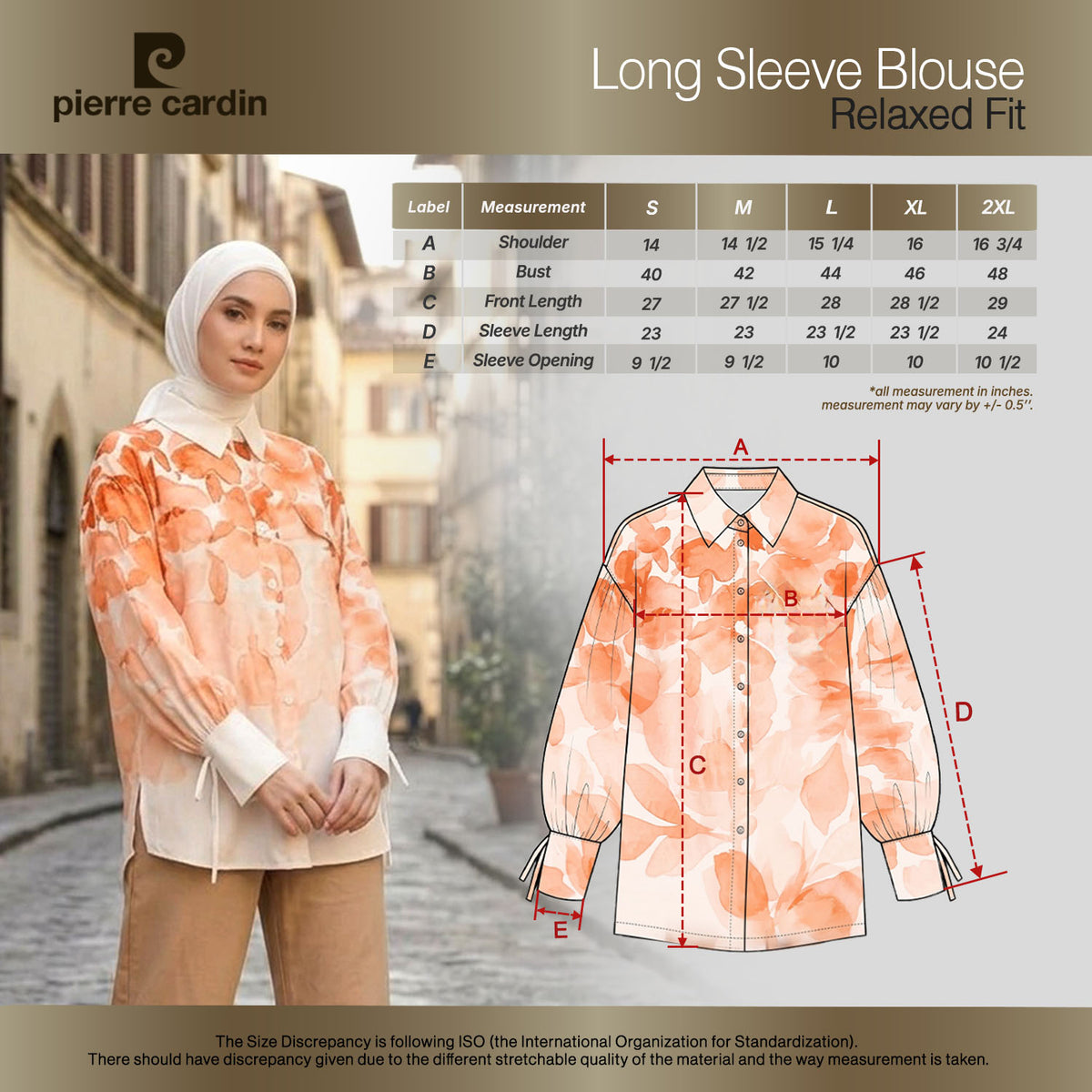 PIERRE CARDIN LADIES LONG SLEEVE BLOUSE [RELAXED FIT] PC0103