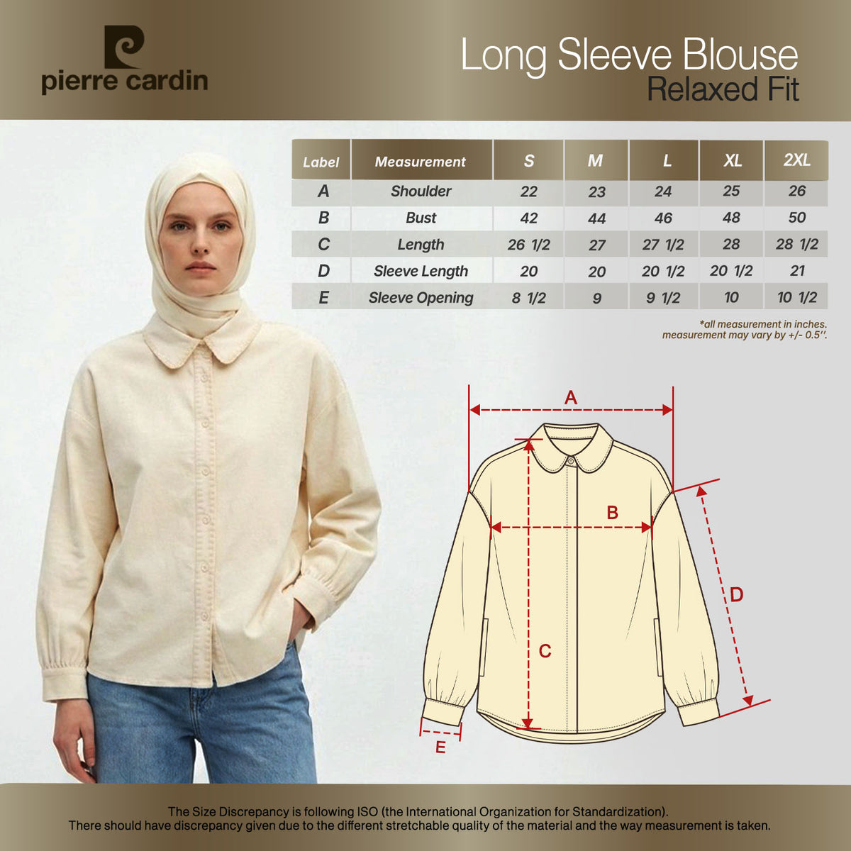 PIERRE CARDIN LADIES LONG SLEEVE BLOUSE [RELAXED FIT] PC0106
