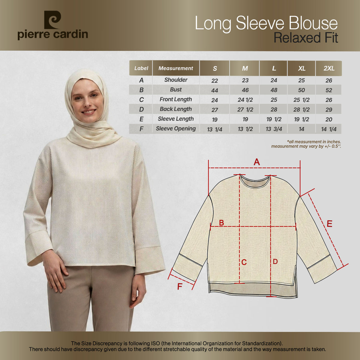 PIERRE CARDIN LADIES LONG SLEEVE BLOUSE [RELAXED FIT] PC0110