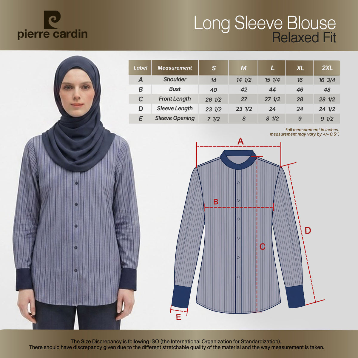 PIERRE CARDIN LADIES LONG SLEEVE BLOUSE [RELAXED FIT] PC0139