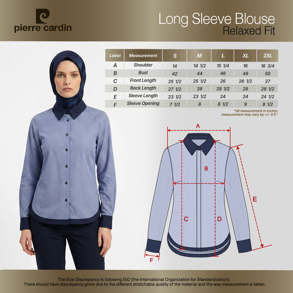 PIERRE CARDIN LADIES LONG SLEEVE BLOUSE [RELAXED FIT] PC0140