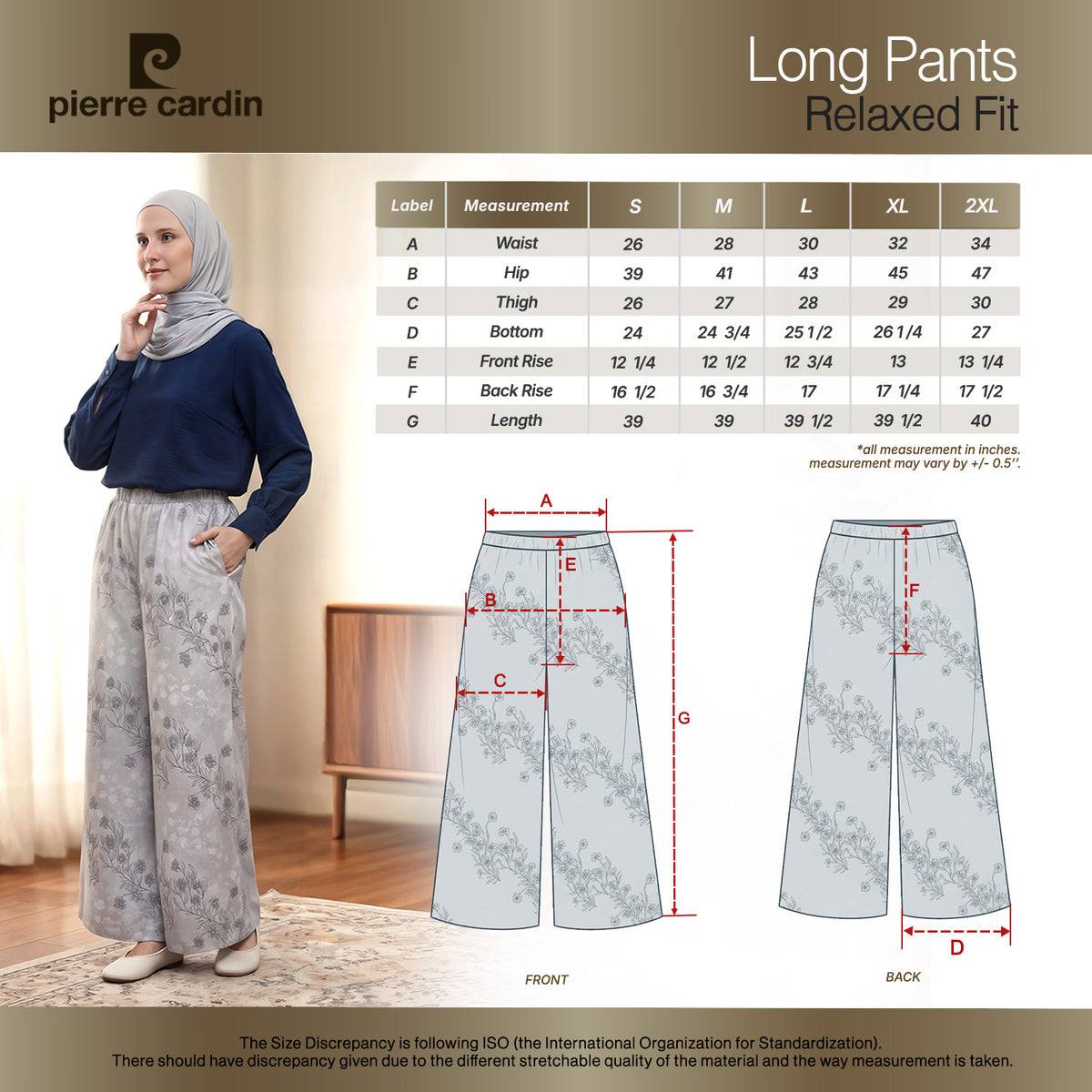 PIERRE CARDIN LADIES LONG PANTS [RELAXED FIT] PC0120