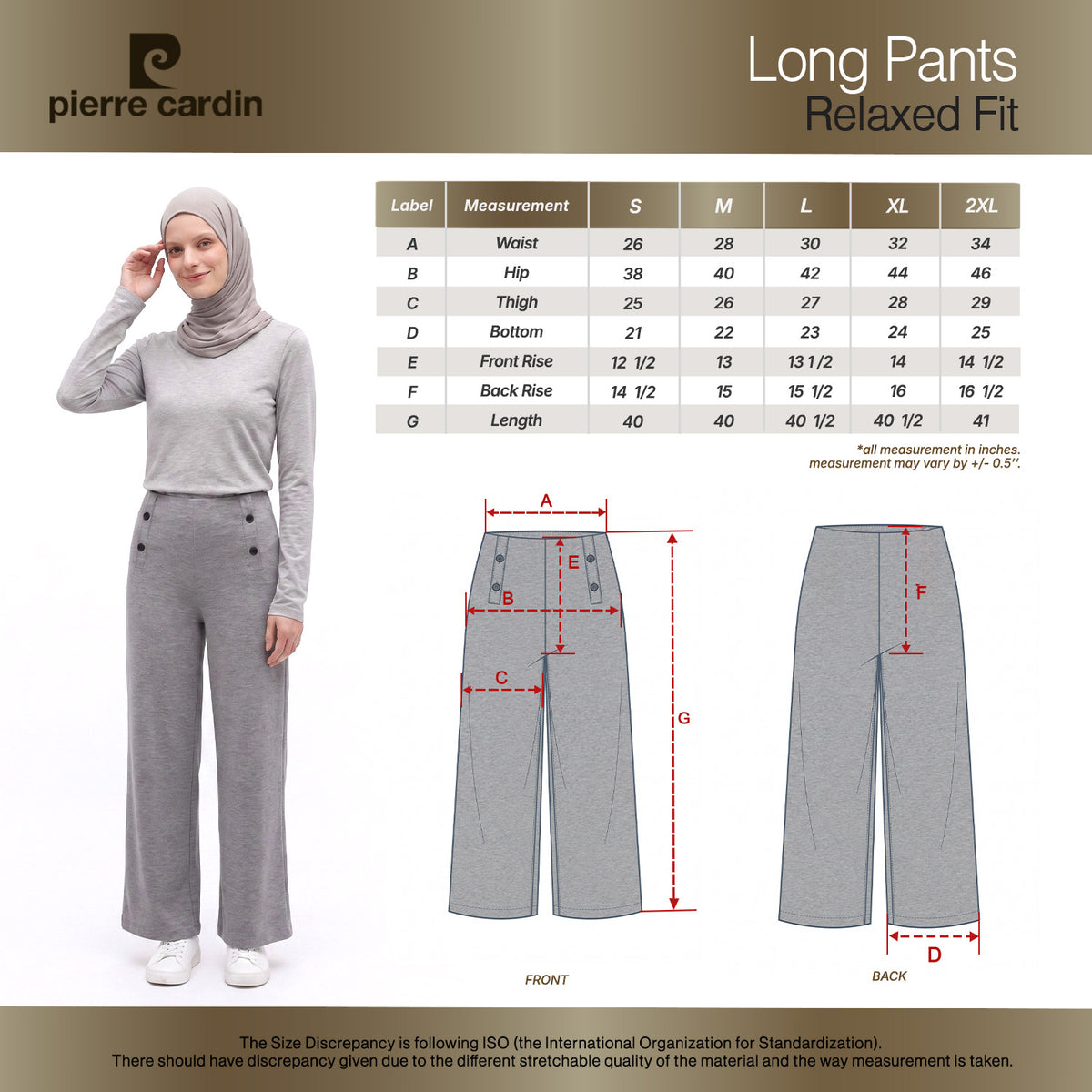 PIERRE CARDIN LADIES LONG PANTS [RELAXED FIT] PC0133