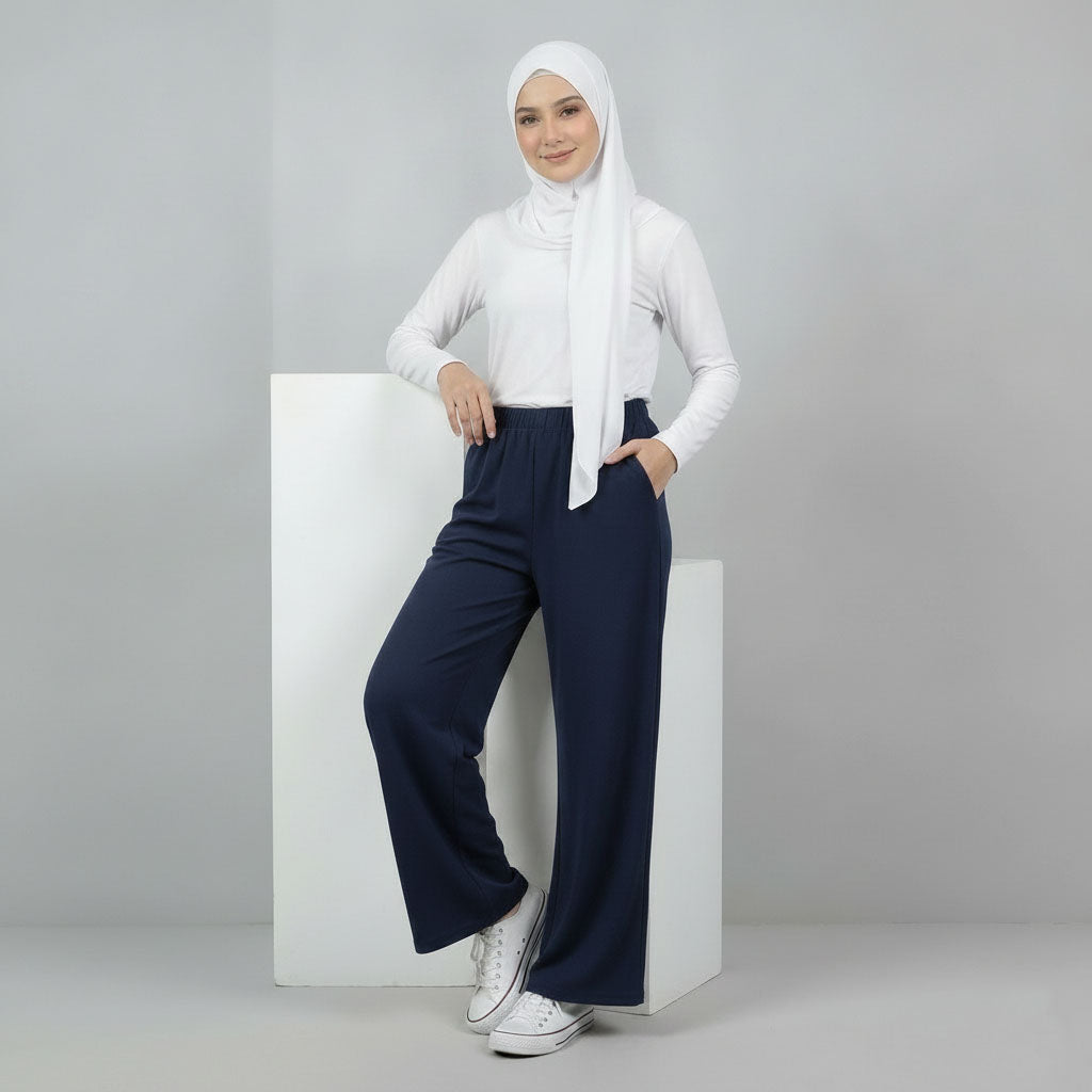 PIERRE CARDIN LADIES ELASTIC WAIST LONG PANTS [WIDE STRAIGHT] PC0090