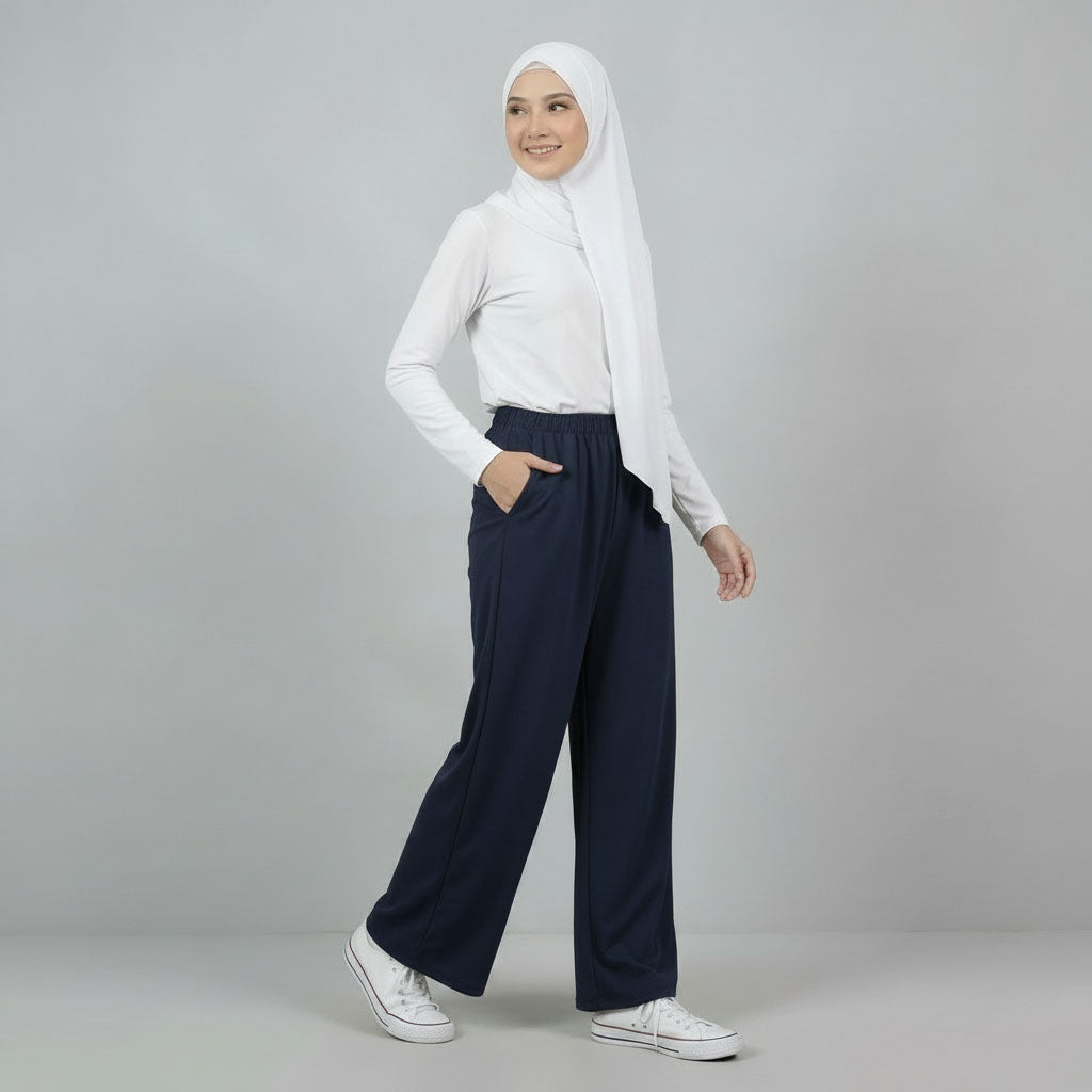 PIERRE CARDIN LADIES ELASTIC WAIST LONG PANTS [WIDE STRAIGHT] PC0090