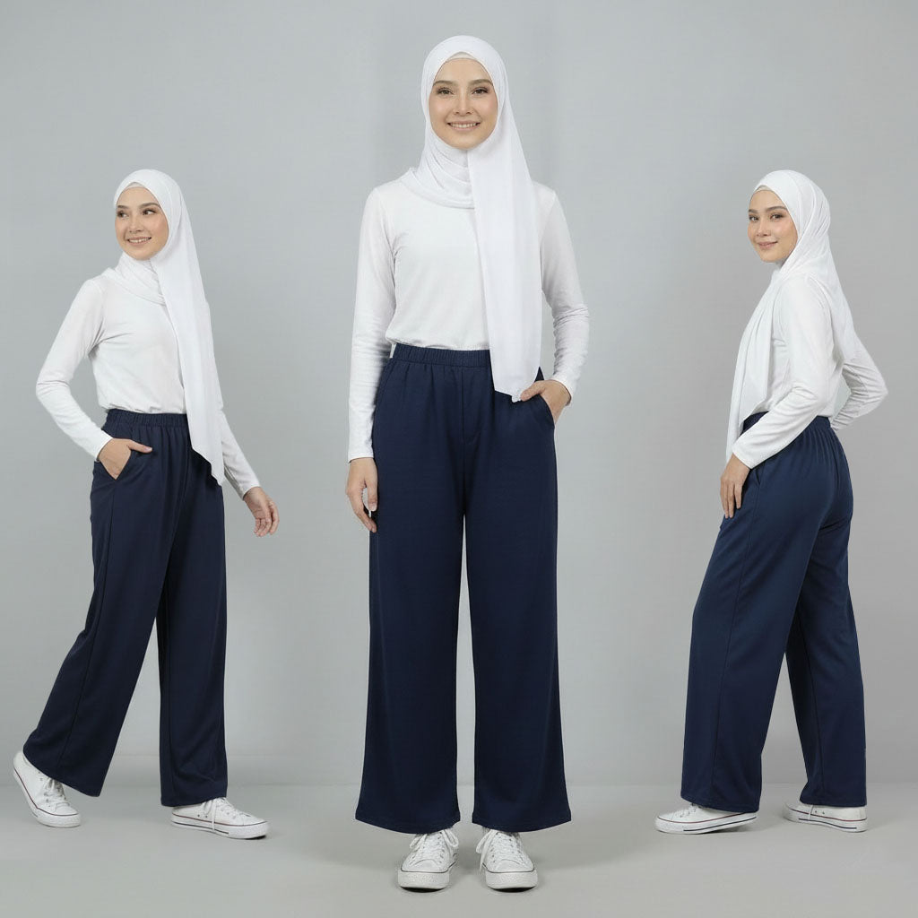 PIERRE CARDIN LADIES ELASTIC WAIST LONG PANTS [WIDE STRAIGHT] PC0090