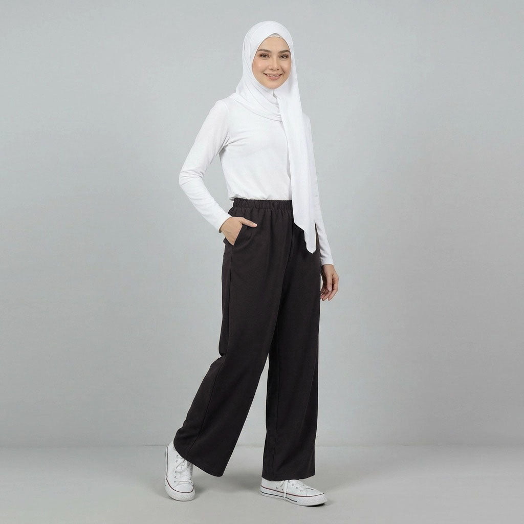 PIERRE CARDIN LADIES ELASTIC WAIST LONG PANTS [WIDE STRAIGHT] PC0090