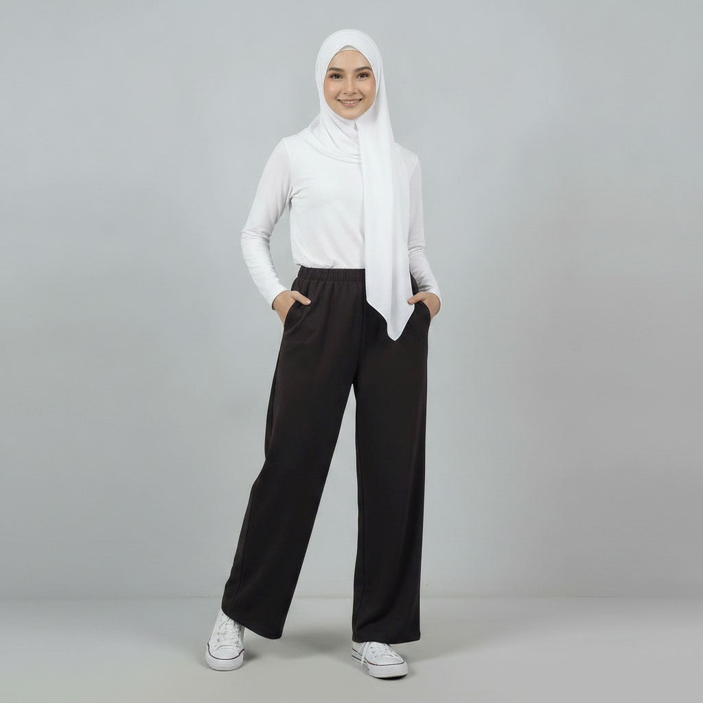 PIERRE CARDIN LADIES ELASTIC WAIST LONG PANTS [WIDE STRAIGHT] PC0090