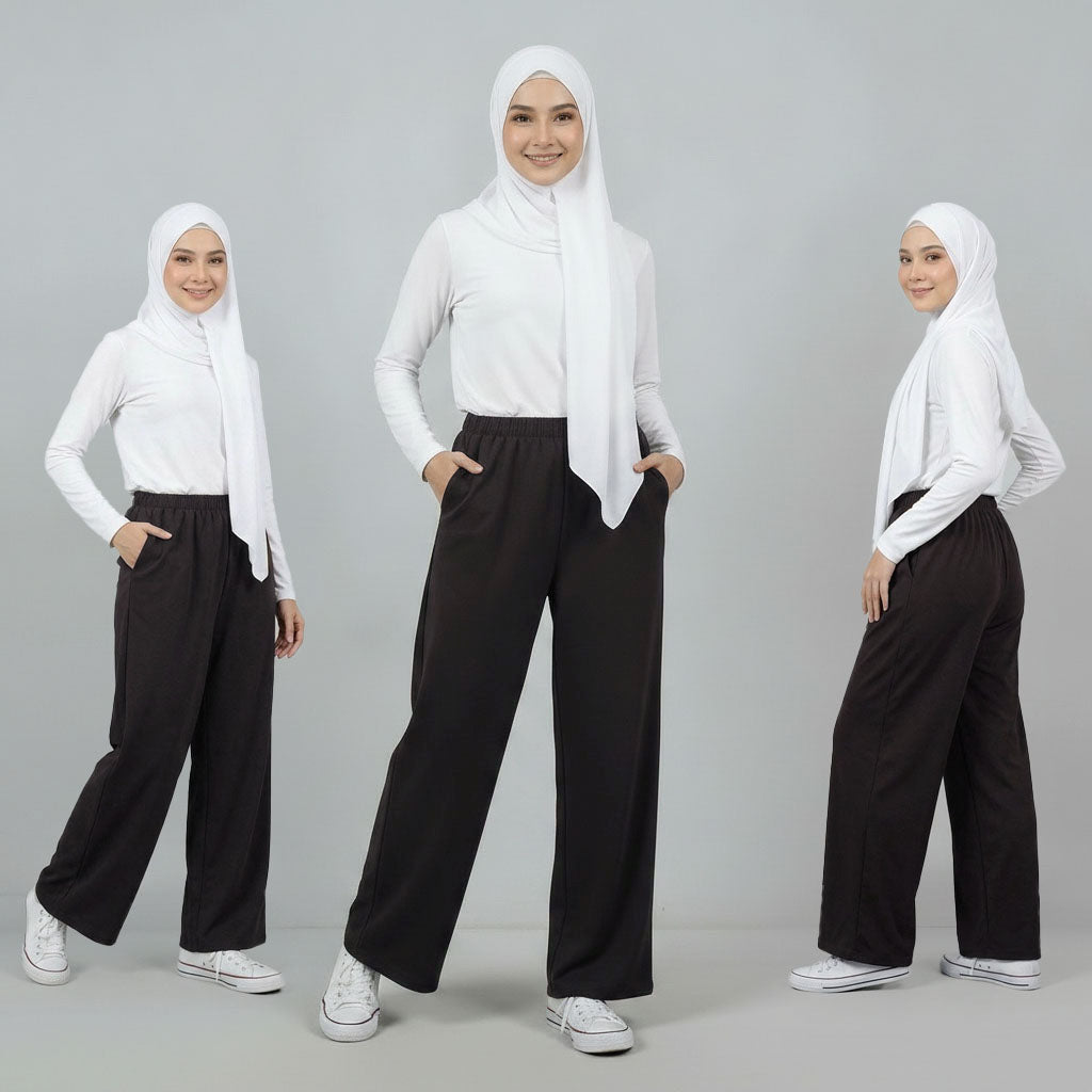 PIERRE CARDIN LADIES ELASTIC WAIST LONG PANTS [WIDE STRAIGHT] PC0090