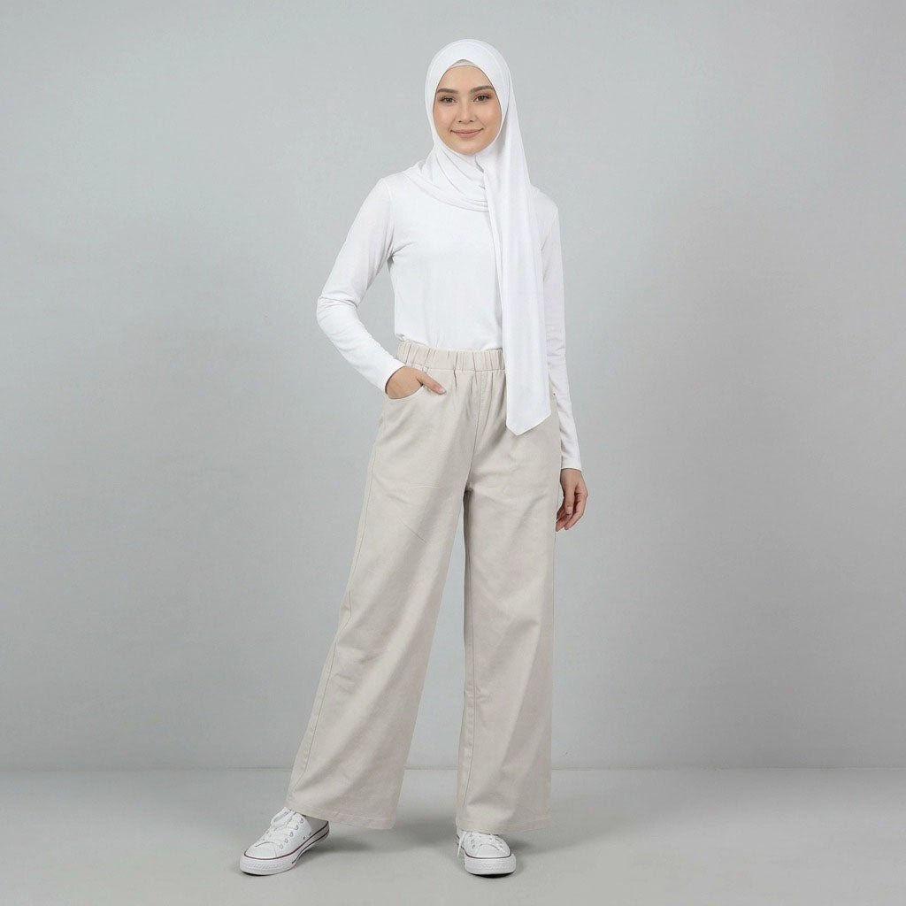 PIERRE CARDIN LADIES ELASTIC WAIST LONG PANTS [WIDE STRAIGHT] PC0091