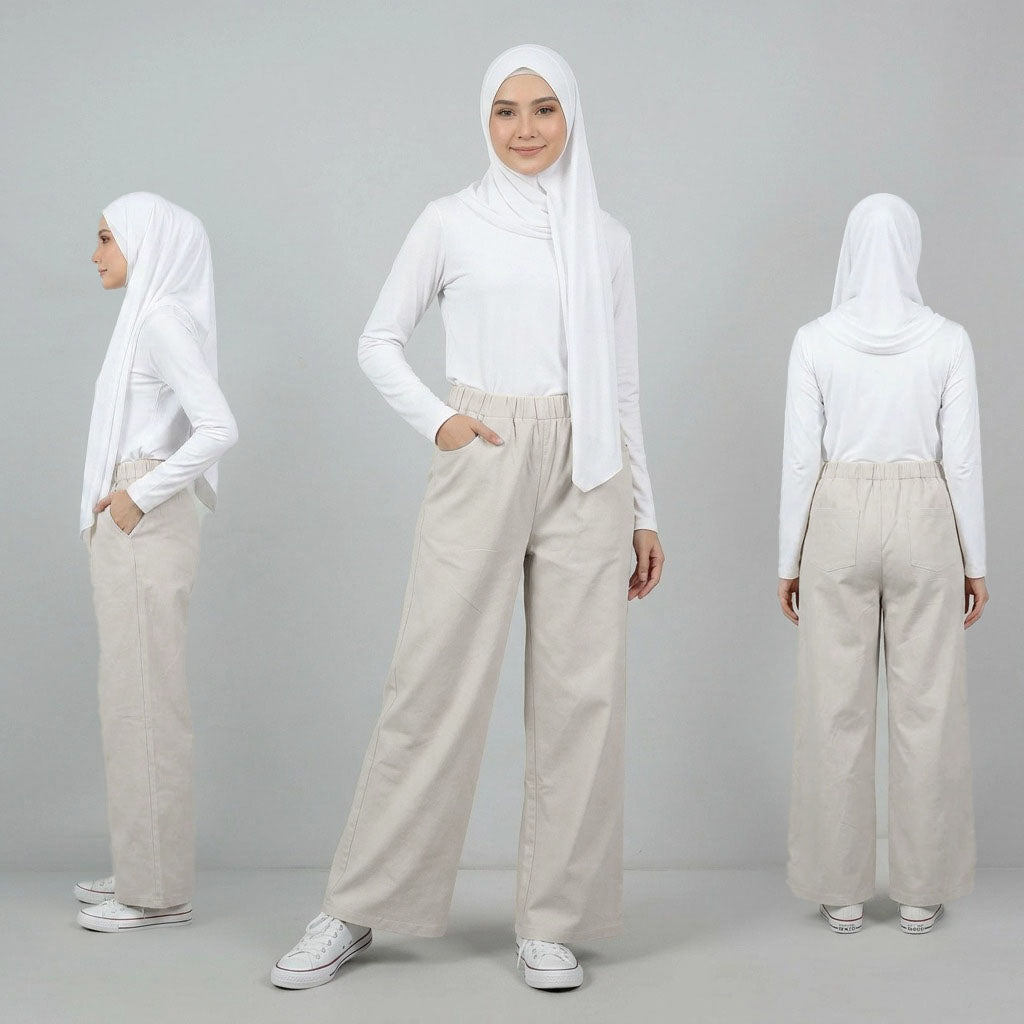 PIERRE CARDIN LADIES ELASTIC WAIST LONG PANTS [WIDE STRAIGHT] PC0091