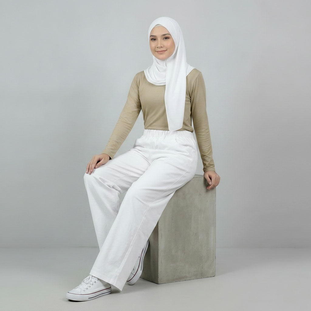 PIERRE CARDIN LADIES ELASTIC WAIST LONG PANTS [WIDE STRAIGHT] PC0091