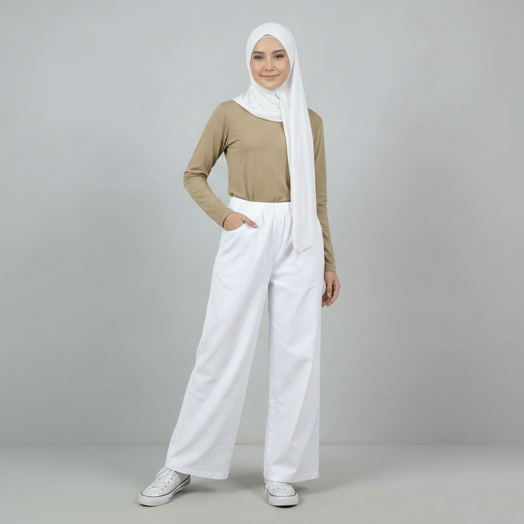 PIERRE CARDIN LADIES ELASTIC WAIST LONG PANTS [WIDE STRAIGHT] PC0091