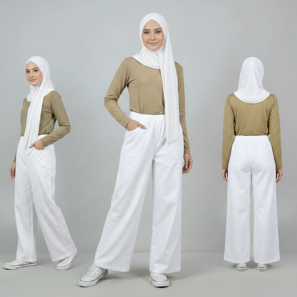 PIERRE CARDIN LADIES ELASTIC WAIST LONG PANTS [WIDE STRAIGHT] PC0091