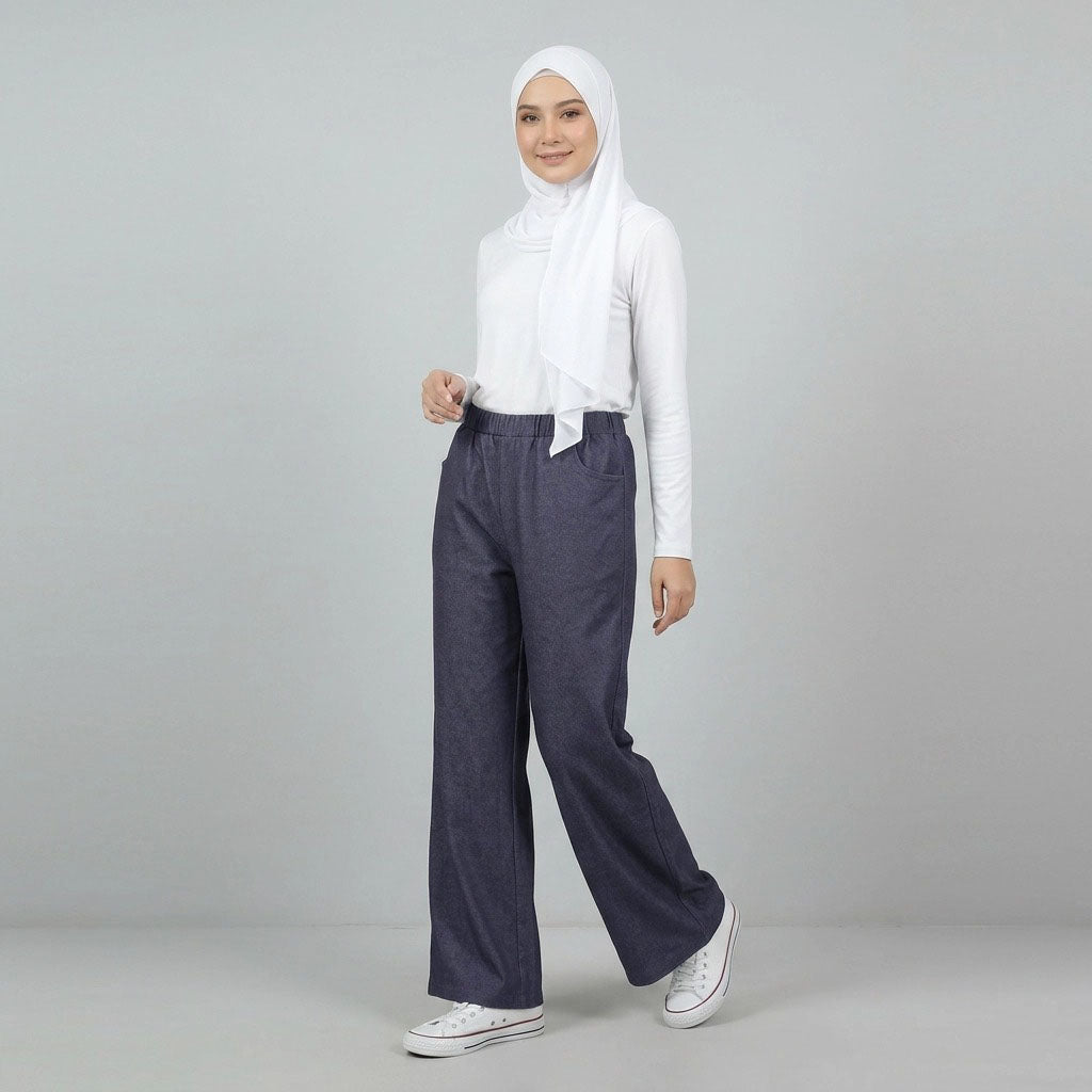 PIERRE CARDIN LADIES ELASTIC WAIST LONG PANTS [WIDE STRAIGHT] PC0091