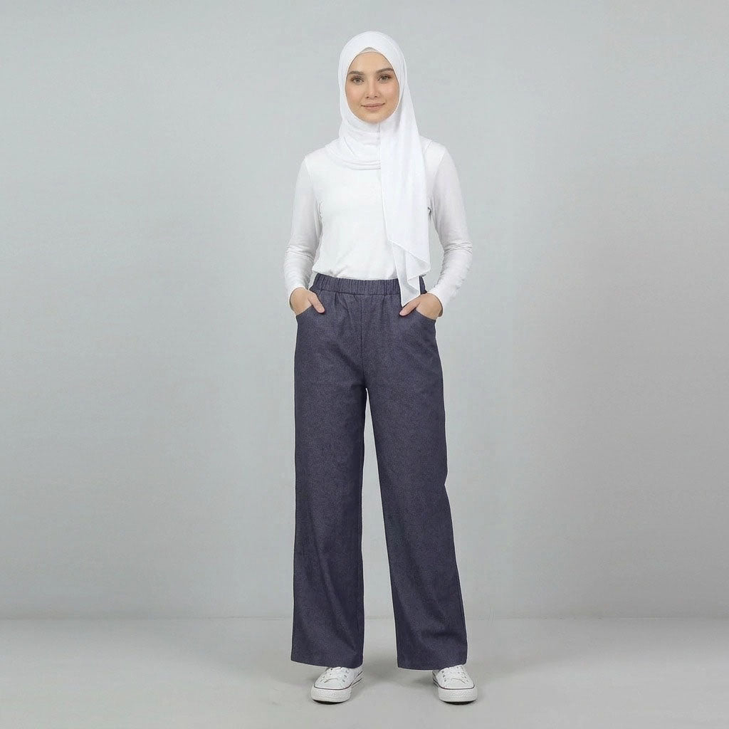 PIERRE CARDIN LADIES ELASTIC WAIST LONG PANTS [WIDE STRAIGHT] PC0091