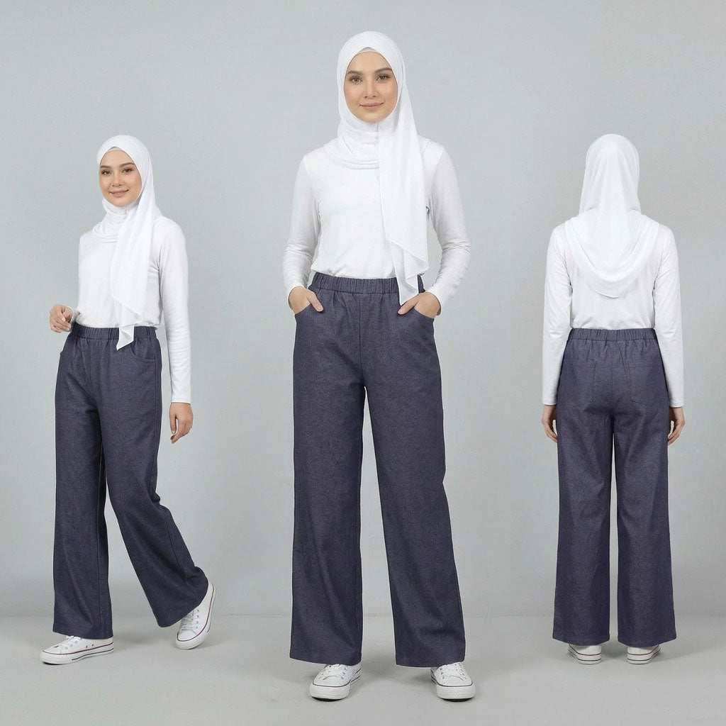PIERRE CARDIN LADIES ELASTIC WAIST LONG PANTS [WIDE STRAIGHT] PC0091