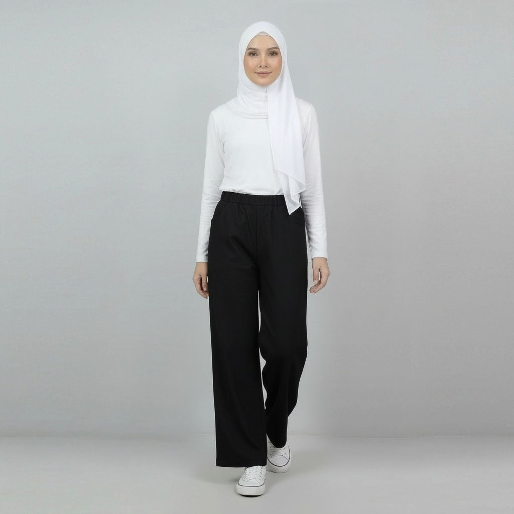 PIERRE CARDIN LADIES ELASTIC WAIST LONG PANTS [WIDE STRAIGHT] PC0091