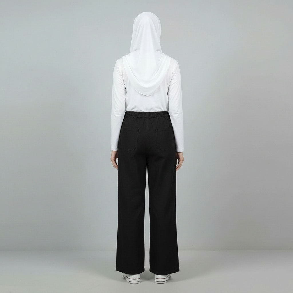 PIERRE CARDIN LADIES ELASTIC WAIST LONG PANTS [WIDE STRAIGHT] PC0091
