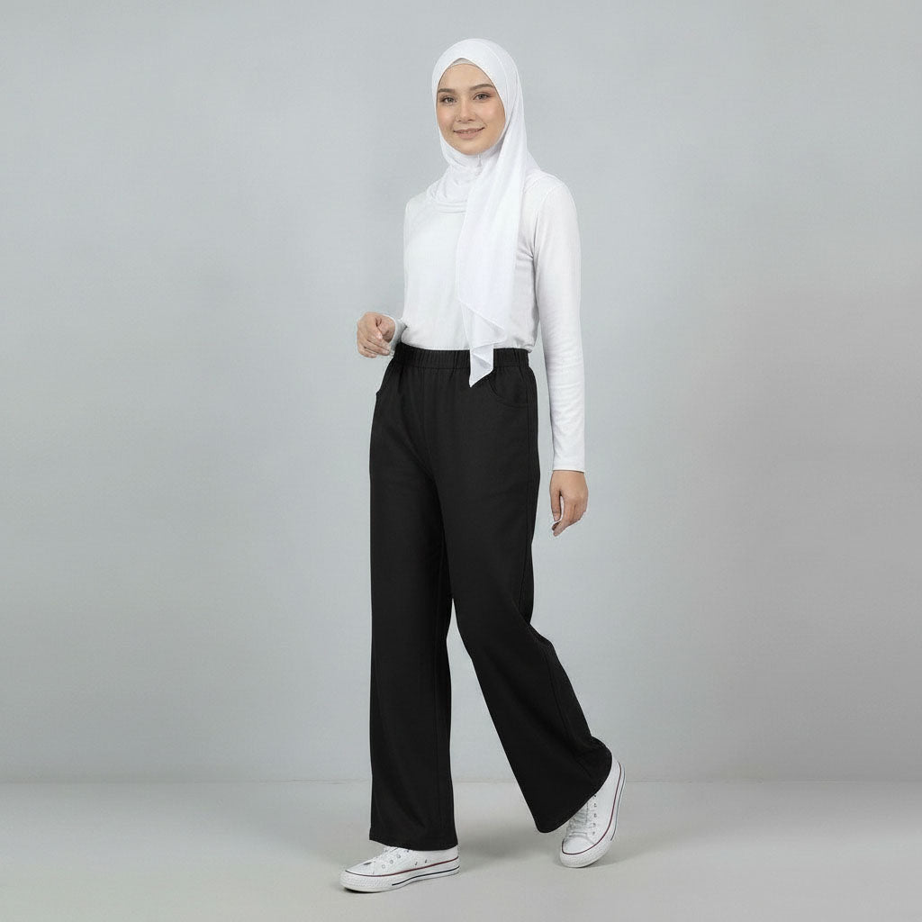 PIERRE CARDIN LADIES ELASTIC WAIST LONG PANTS [WIDE STRAIGHT] PC0091