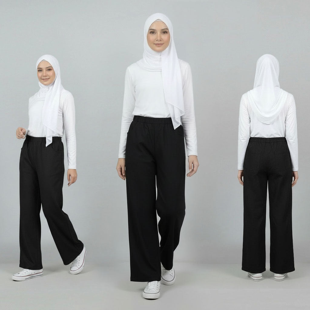 PIERRE CARDIN LADIES ELASTIC WAIST LONG PANTS [WIDE STRAIGHT] PC0091