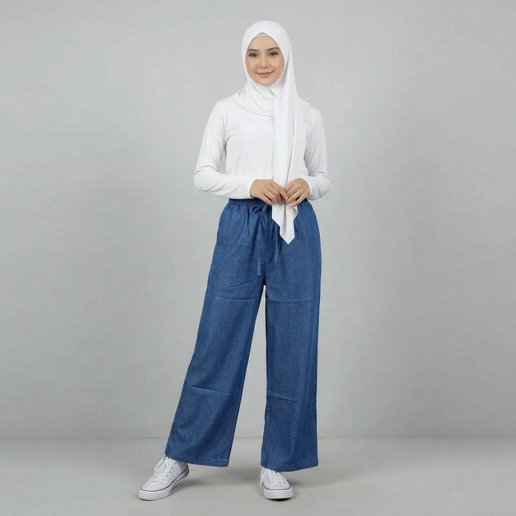 PIERRE CARDIN LADIES ELASTIC DRAWSTRING WAIST LONG PANTS [WIDE STRAIGHT] PC0088