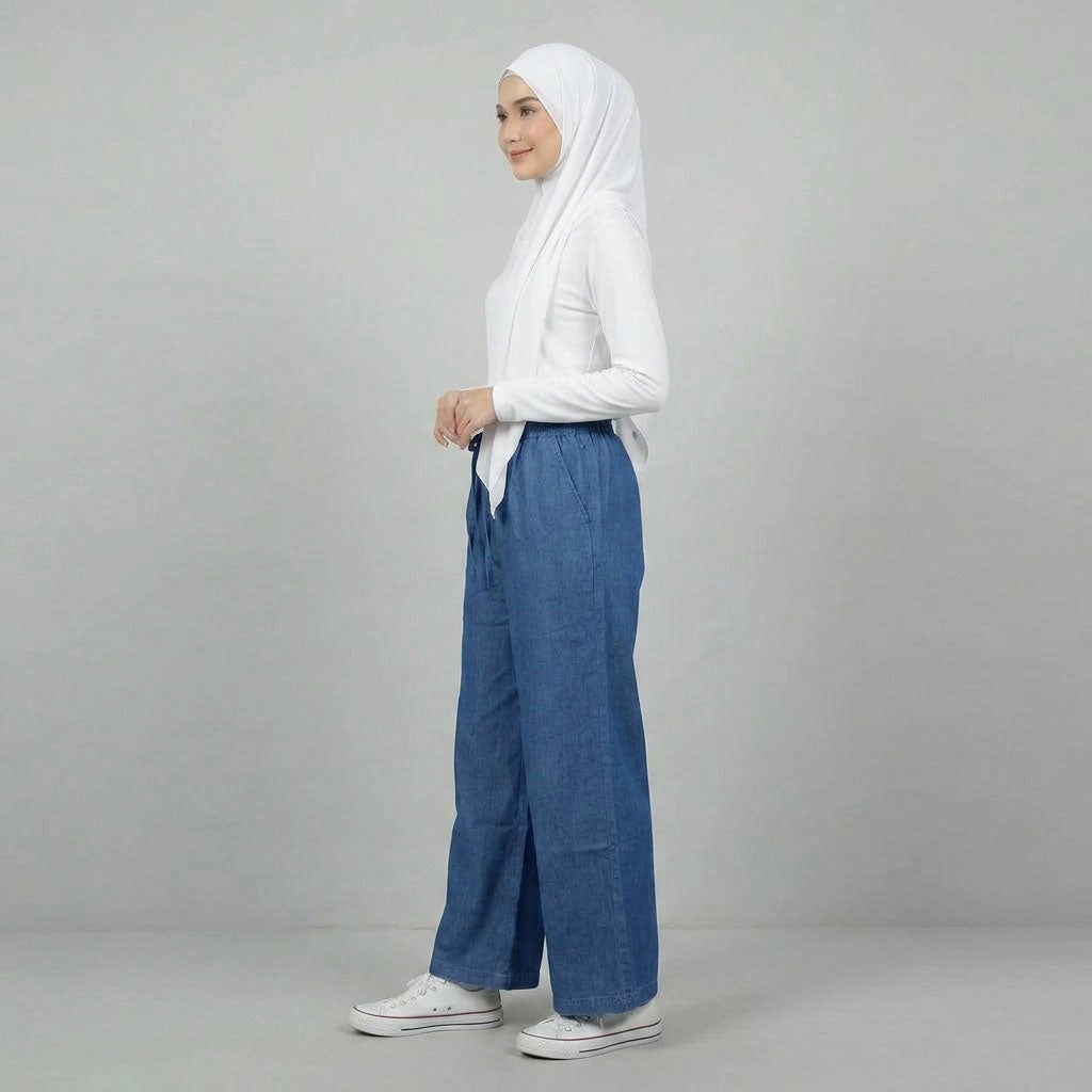 PIERRE CARDIN LADIES ELASTIC DRAWSTRING WAIST LONG PANTS [WIDE STRAIGHT] PC0088