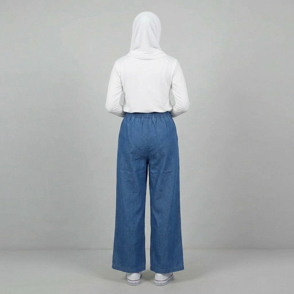 PIERRE CARDIN LADIES ELASTIC DRAWSTRING WAIST LONG PANTS [WIDE STRAIGHT] PC0088